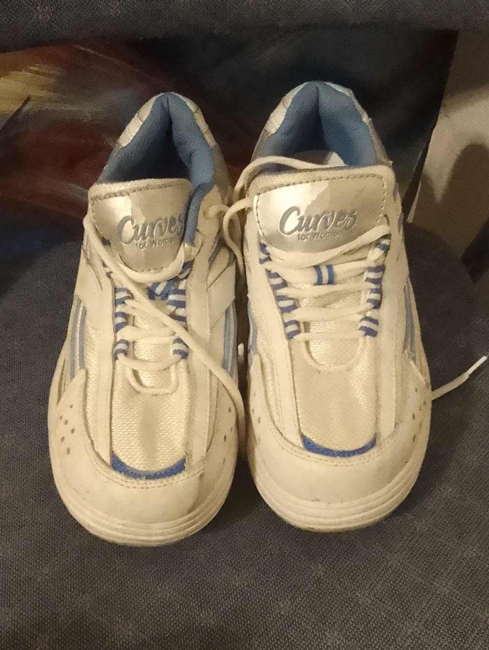 Curves White and Blue Kids Athletic Shoes